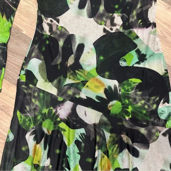 Topshop Green and Black Abstract Print Maxi Dress Long Sleeves mesh 8-10 - Picture 6 of 9